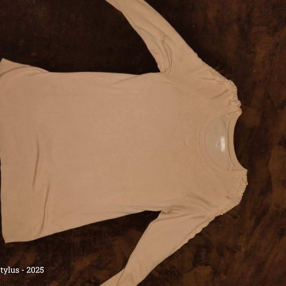 LC Lauren Conrad Neutral Beige Crochet-Shoulder Knit Top